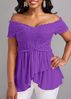 Neon Violet Smocked Short Sleeve T Shirt