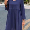 Navy Pocket V Neck Lightweight Shift Dress -Modlily Shop 332639 P 16843936104943
