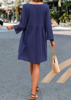 Navy Pocket V Neck Lightweight Shift Dress -Modlily Shop 332639 P 16843936109091