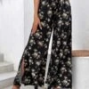 Black Split Ditsy Floral Print Flare Leg Pants -Modlily Shop 332646 P 1682325368753