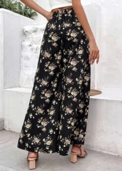 Black Split Ditsy Floral Print Flare Leg Pants -Modlily Shop 332646 P 1682325369731