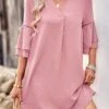 Pink Ruffle Patchwork H Shape Dress -Modlily Shop 332650 P 1682485613605