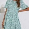 Mint Green Ruched Ditsy Floral Print Dress -Modlily Shop 332700 P 1682401184170