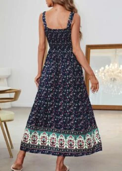 Navy Smocked Ditsy Floral Print Strappy Dress -Modlily Shop 332701 P 1682401197669