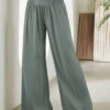 Sage Green Smocked Elastic Waist High Waisted Pants -Modlily Shop 332702 P 1690365008182