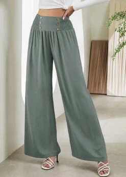 Sage Green Smocked Elastic Waist High Waisted Pants