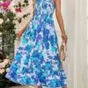 Sky Blue Smocked Floral Print Strappy Maxi Dress -Modlily Shop 332706 P 1682401339842