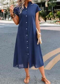 Navy Pocket Short Sleeve Shift Dress -Modlily Shop 332711 P 16843933100142