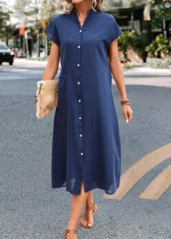 Navy Pocket Short Sleeve Shift Dress -Modlily Shop 332711 P 16843933103083