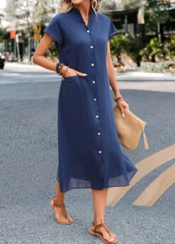 Navy Pocket Short Sleeve Shift Dress -Modlily Shop 332711 P 16843933103794