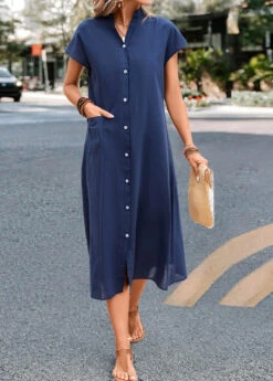 Navy Pocket Short Sleeve Shift Dress -Modlily Shop 332711 P 16843933105365