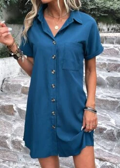 Peacock Blue Pocket Shift Dress -Modlily Shop 332715 P 16844988171283