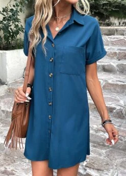 Peacock Blue Pocket Shift Dress -Modlily Shop 332715 P 16844988175694