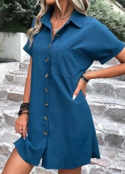 Peacock Blue Pocket Shift Dress -Modlily Shop 332715 P 16844988179722