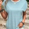 White Patchwork Striped Short Sleeve T Shirt