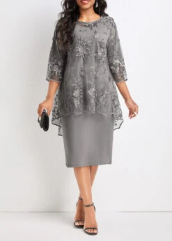 Light Grey Lace Layered Two Piece Dress -Modlily Shop 333058 P 16853300020502