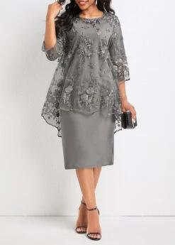 Light Grey Lace Layered Two Piece Dress -Modlily Shop 333058 P 16853300022773