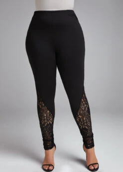 Black Lace Skinny Elastic Waist High Waisted Pants -Modlily Shop 333059 P 16849774471492