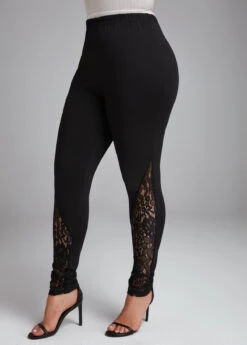 Black Lace Skinny Elastic Waist High Waisted Pants -Modlily Shop 333059 P 16849774473053