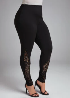 Black Lace Skinny Elastic Waist High Waisted Pants