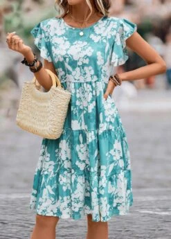 Blue Ruffle Floral Print Short Sleeve Dress 15 Blue Ruffle Floral Print Short Sleeve Dress -Modlily Shop 333073 P 16843932220996
