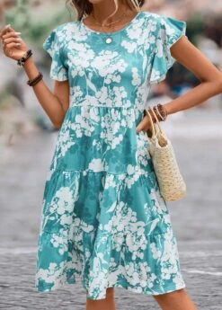 Blue Ruffle Floral Print Short Sleeve Dress 14 Blue Ruffle Floral Print Short Sleeve Dress -Modlily Shop 333073 P 16843932222895