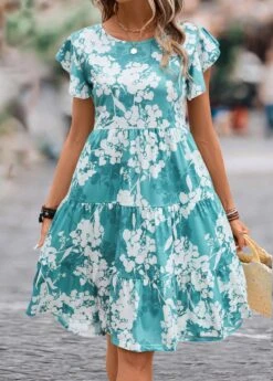 Blue Ruffle Floral Print Short Sleeve Dress 13 Blue Ruffle Floral Print Short Sleeve Dress -Modlily Shop 333073 P 16843932228134