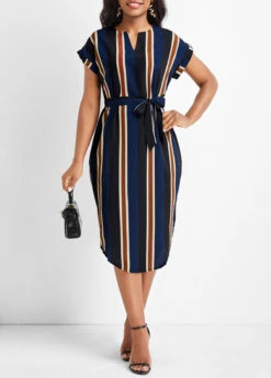 Multi Color Split Striped Belted Dress -Modlily Shop 333149 P 16849174440962