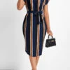 Multi Color Split Striped Belted Dress -Modlily Shop 333149 P 16849174444410