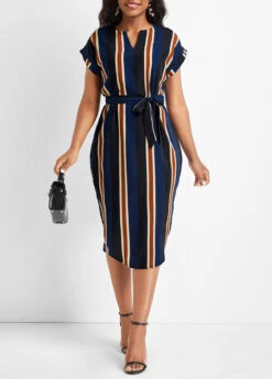 Multi Color Split Striped Belted Dress -Modlily Shop 333149 P 16849174446023