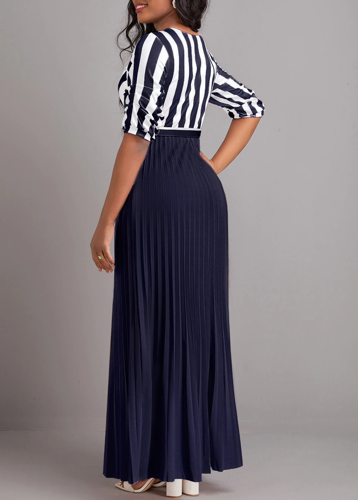 Navy Button Geometric Print Belted Maxi Dress 4 Navy Button Geometric Print Belted Maxi Dress - Image 2