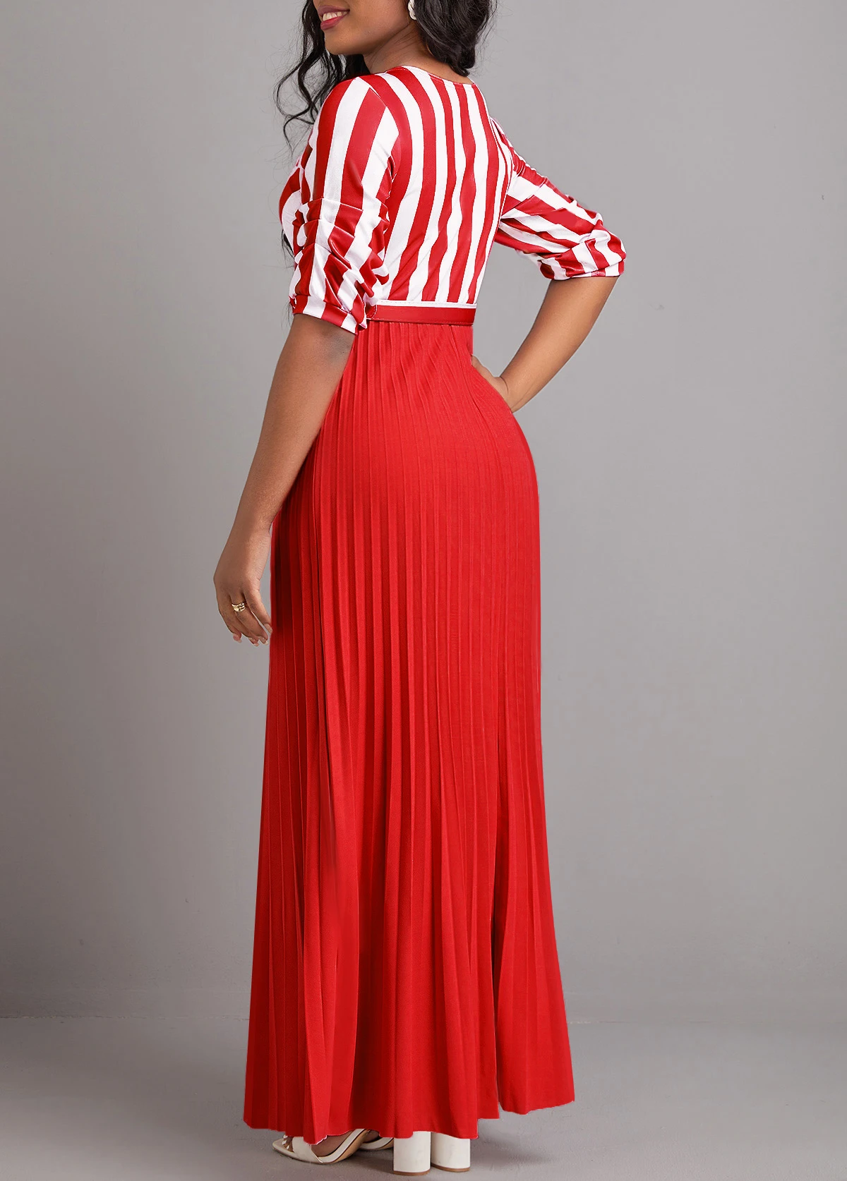 Red Button Geometric Print Belted Maxi Dress 4 Red Button Geometric Print Belted Maxi Dress - Image 2
