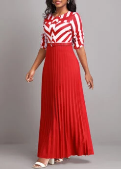Red Button Geometric Print Belted Maxi Dress 9 Red Button Geometric Print Belted Maxi Dress -Modlily Shop 333165 P 16831997717182
