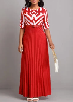 Red Button Geometric Print Belted Maxi Dress 10 Red Button Geometric Print Belted Maxi Dress -Modlily Shop 333165 P 16831997718193