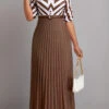 Dark Coffee Button Geometric Print Belted Maxi Dress -Modlily Shop 333167 P 16831997695140
