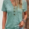 Green Lace Short Sleeve V Neck T Shirt 2 Green Lace Short Sleeve V Neck T Shirt -Modlily Shop 333182 P 16831997659590