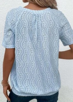 Light Blue Ruched Short Sleeve T Shirt -Modlily Shop 333209 P 16866397074581