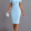 Light Blue Tuck Stitch Short Sleeve Bodycon Dress 1 Light Blue Tuck Stitch Short Sleeve Bodycon Dress -Modlily Shop 333216 P 16862187503620