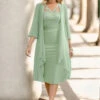 Light Green Embroidery Two Piece Suit Dress And Cardigan -Modlily Shop 333218 P 1693447461280