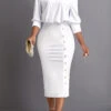 White Asymmetry Three Quarter Length Sleeve Bodycon Dress -Modlily Shop 333327 P 16895047640260