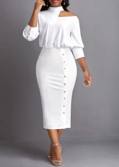 White Asymmetry Three Quarter Length Sleeve Bodycon Dress 11 White Asymmetry Three Quarter Length Sleeve Bodycon Dress -Modlily Shop 333327 P 16895047640414