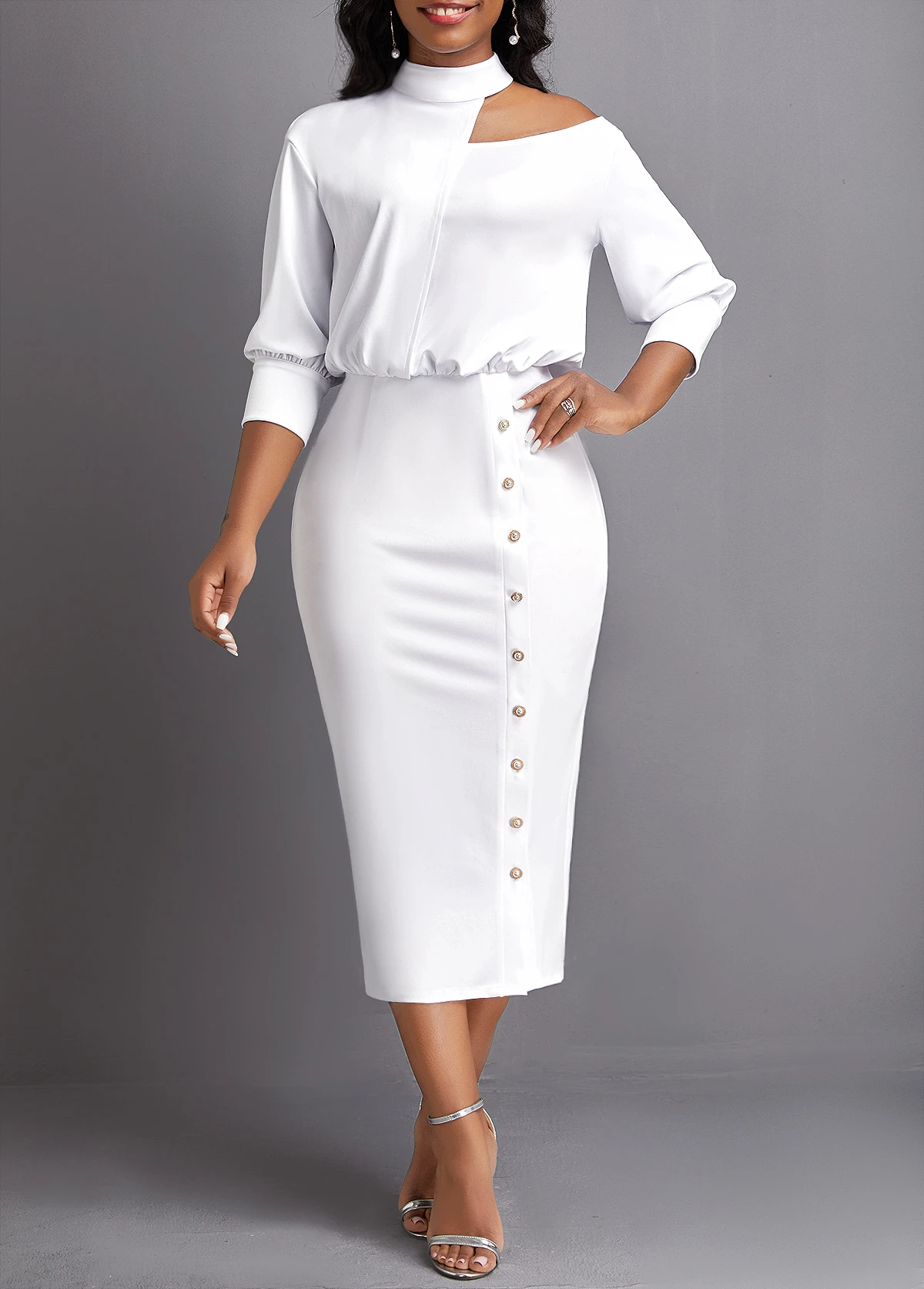 White Asymmetry Three Quarter Length Sleeve Bodycon Dress 6 White Asymmetry Three Quarter Length Sleeve Bodycon Dress - Image 4