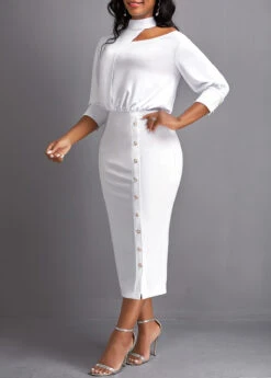 White Asymmetry Three Quarter Length Sleeve Bodycon Dress 9 White Asymmetry Three Quarter Length Sleeve Bodycon Dress -Modlily Shop 333327 P 16895047643612