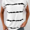 White Tassel Striped Short Sleeve T Shirt