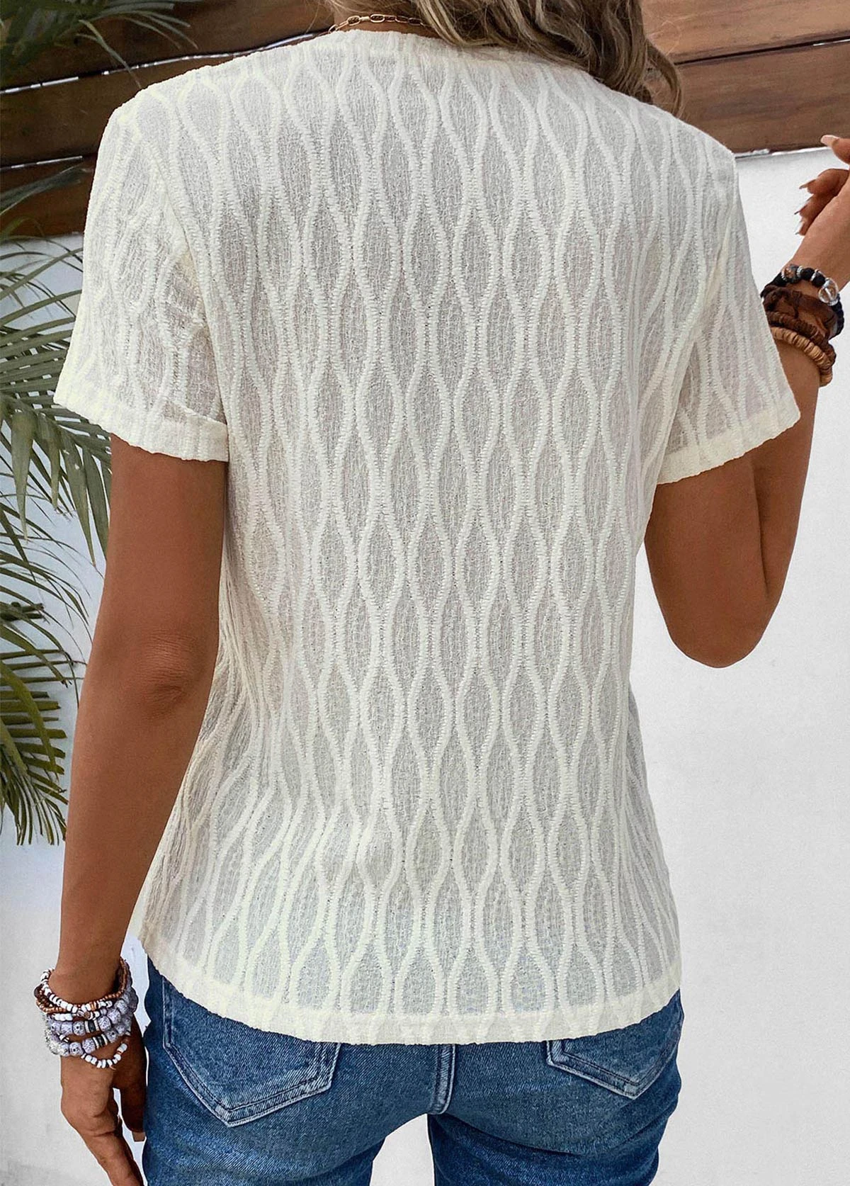 Beige Lightweight Short Sleeve Round Neck T Shirt 4 Beige Lightweight Short Sleeve Round Neck T Shirt - Image 2