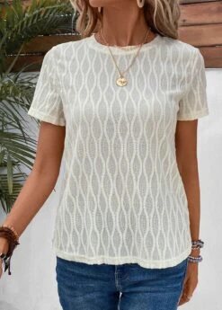 Beige Lightweight Short Sleeve Round Neck T Shirt 10 Beige Lightweight Short Sleeve Round Neck T Shirt -Modlily Shop 333375 P 16854384123163