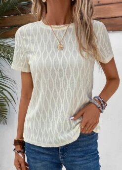 Beige Lightweight Short Sleeve Round Neck T Shirt
