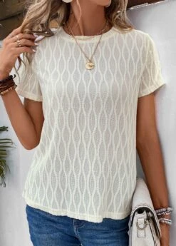 Beige Lightweight Short Sleeve Round Neck T Shirt 11 Beige Lightweight Short Sleeve Round Neck T Shirt -Modlily Shop 333375 P 16854384129464