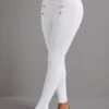 White Button Skinny Elastic Waist High Waisted Pants -Modlily Shop 333478 P 16839798553542