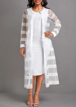 White Two Piece Long Sleeve Dress And Cardigan -Modlily Shop 333540 P 16853380940053